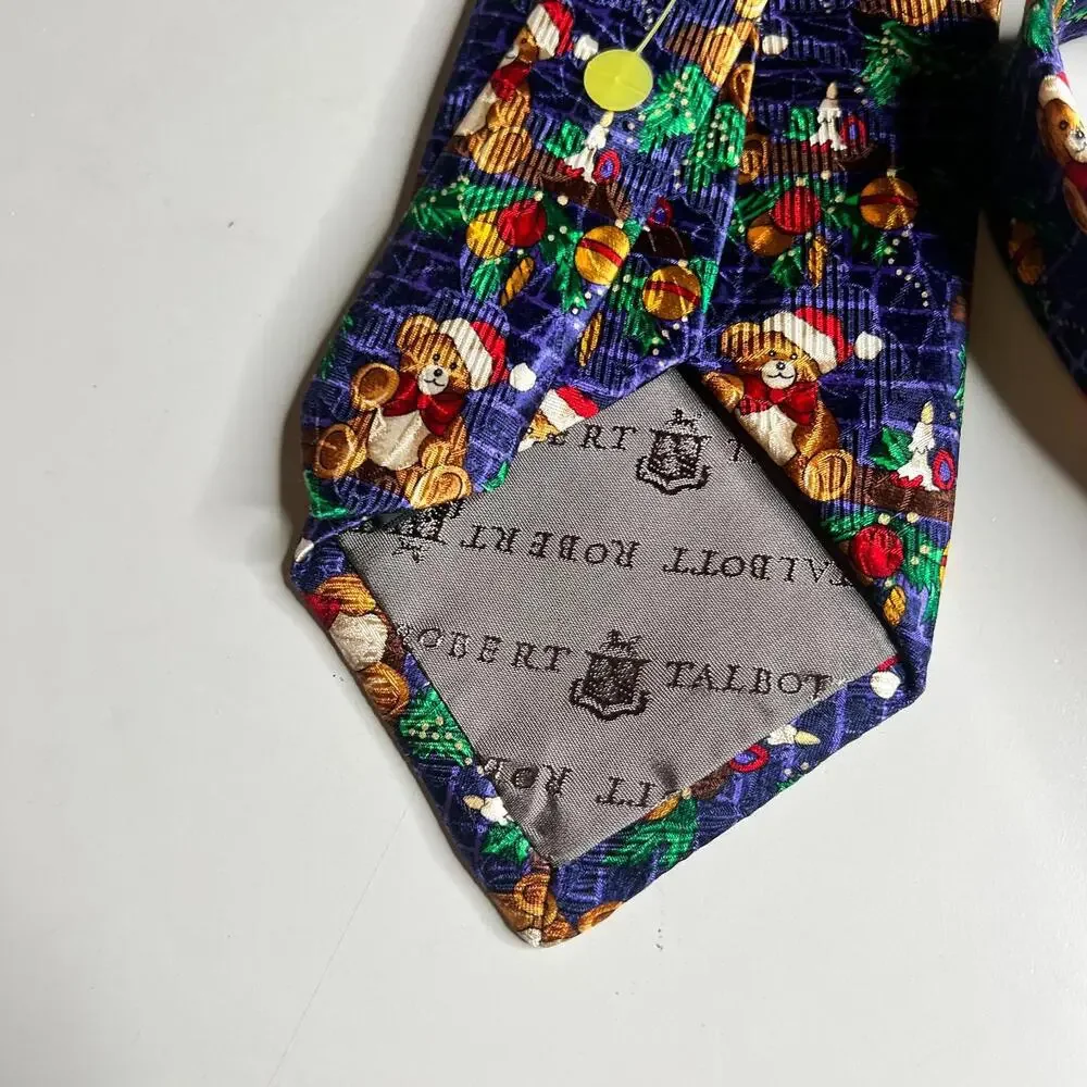 Robert Talbott Rodes Christmas Tie Teddy Bears Holiday Print‎ USA